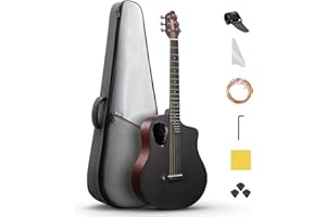 Donner Carbon Wood Acoustic Electric Guitar Bundle for Beginner Intermediate with Built-in Pickups, 38 Inch, RISING-G2 (Wine 