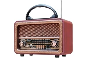 Oncheer AM/FM/SW 3-Band Portable Radio: Wooden Retro Vintage Radios, Rechargeable Battery Operated, Handheld, for Outdoor Picnic Beach Camping, Supports Bluetooth TF Card USB MP3 Player