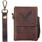 Truffle Brown Leather Flip Top Cigarette Case - Luxury Holder for Women & Men, Up to 100s Cigarette, Pack Holder with Fastener & Side Pocket for BIC Lighter