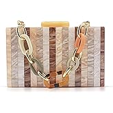 QTKJ Acrylic Evening Bag, Clutch Purses for Women, Colorful Geometry Motifs Crossbody Bag for Wedding Party(Khaki)