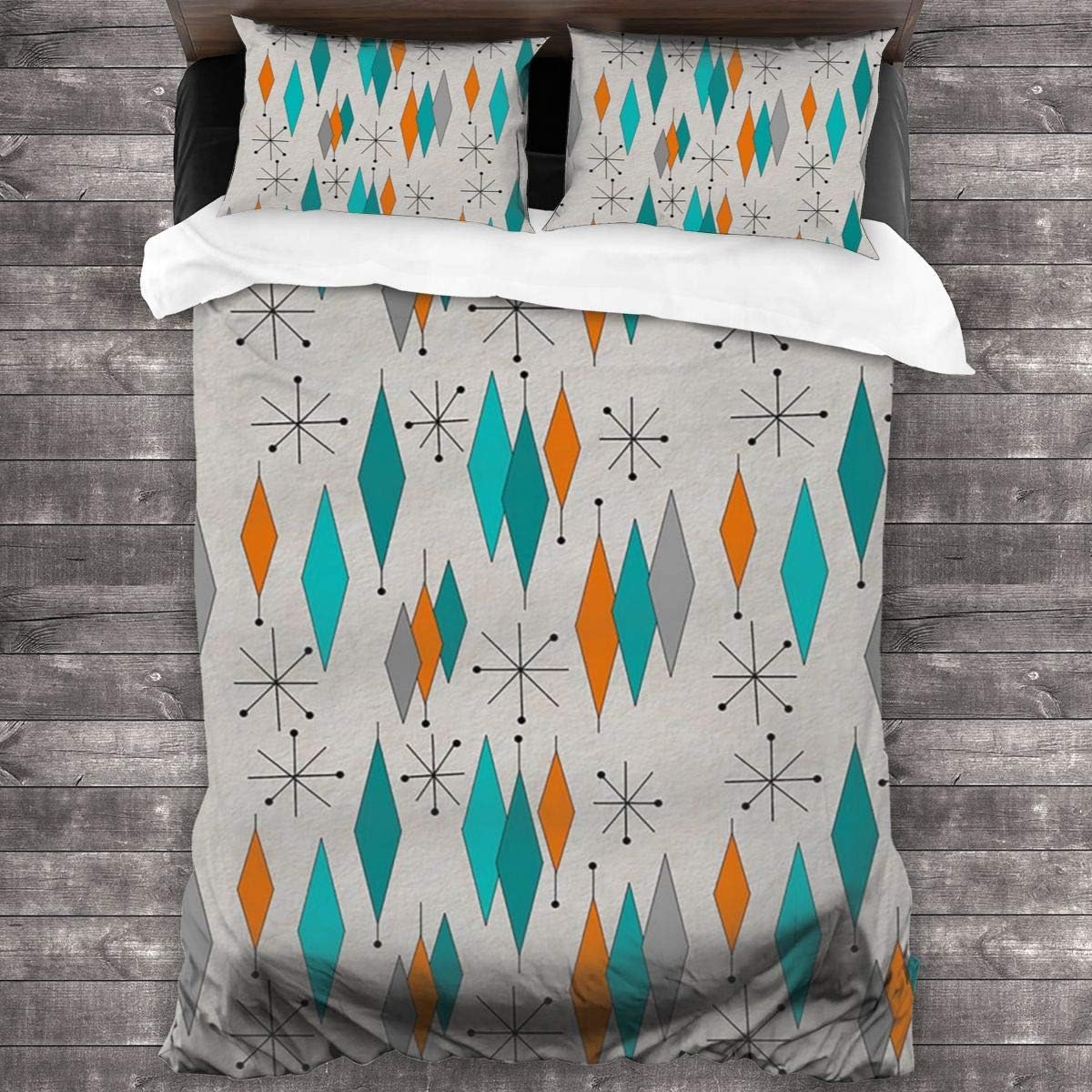 LALABULU Mid Century Modern Diamond Pattern 3Piece Bedding
