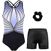 MODAFANS Gymnastics Leotards for Girls Sparkly Ballet Dance Unitards Biketards Tumbling Shorts Cross Back Activewear