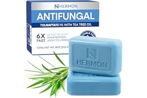 Hermon Antifungal Soap with Tea Tree Oil: Antifungal Bar Soothing Care & Relief of Itchy for Ringworm Jock Itch Tinea Versicolor Athletes Foot - Body & Face Wash