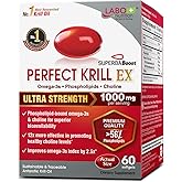 LABO Nutrition Perfect Krill EX, 1000mg Antarctic Krill Oil Omega 3 EPA DHA, Highest Phospholipids (Over 56%) with Choline, Astaxanthin | Heart Brain Eye Joint Health, Made in USA, 60 softgels