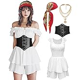 minkasic Womens Pirate Costume Dress Pirate Costumes Outfit for Women with Headscarf Corset Accessories 4PCS