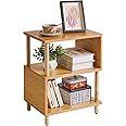 Aibiju Wooden Night Stand with Open Shelf, Nightstand with Solid Wood Legs, S-Shaped Bed Side Table 3 Tier, End Table Natural Wood YD-TM152N