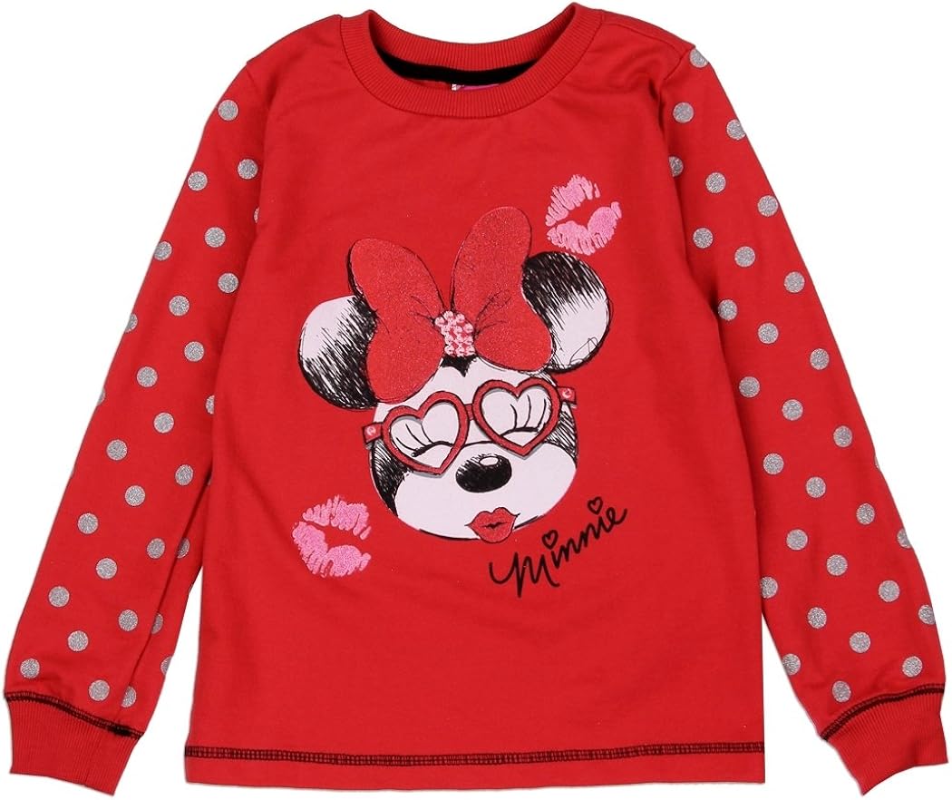 Disney Girls Minnie Mouse Fashion Crewneck Sweatshirt (7/8, Red