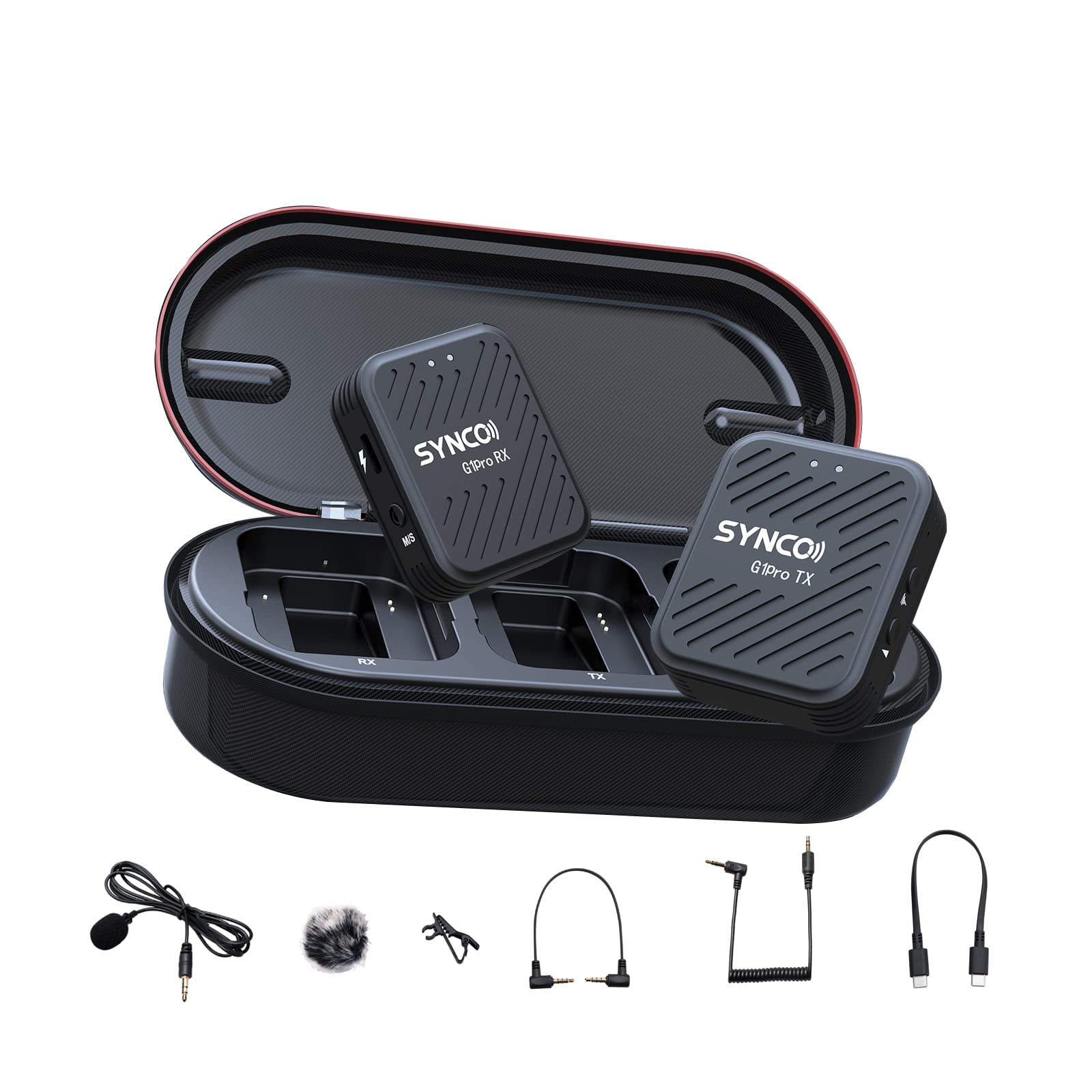 SYNCO G1 (A1) Pro 2.4GHZ Wireless Lavalier Microphone with Charging Station 1 Receiver 1 Transmitter Microphone for DSLR Camera YouTube TiKTok Interview