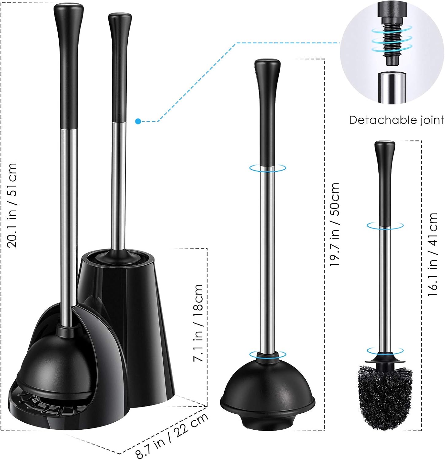 Homemaxs Toilet Plunger with Brush -【2021 Newest】2-in-1 Plunger and Toilet Brush Combo with Holder- Heavy Duty Plunger set with 304 Stainless Steel Handle & Patented Water Storage Design for Bathroom: Kitchen & Dining
