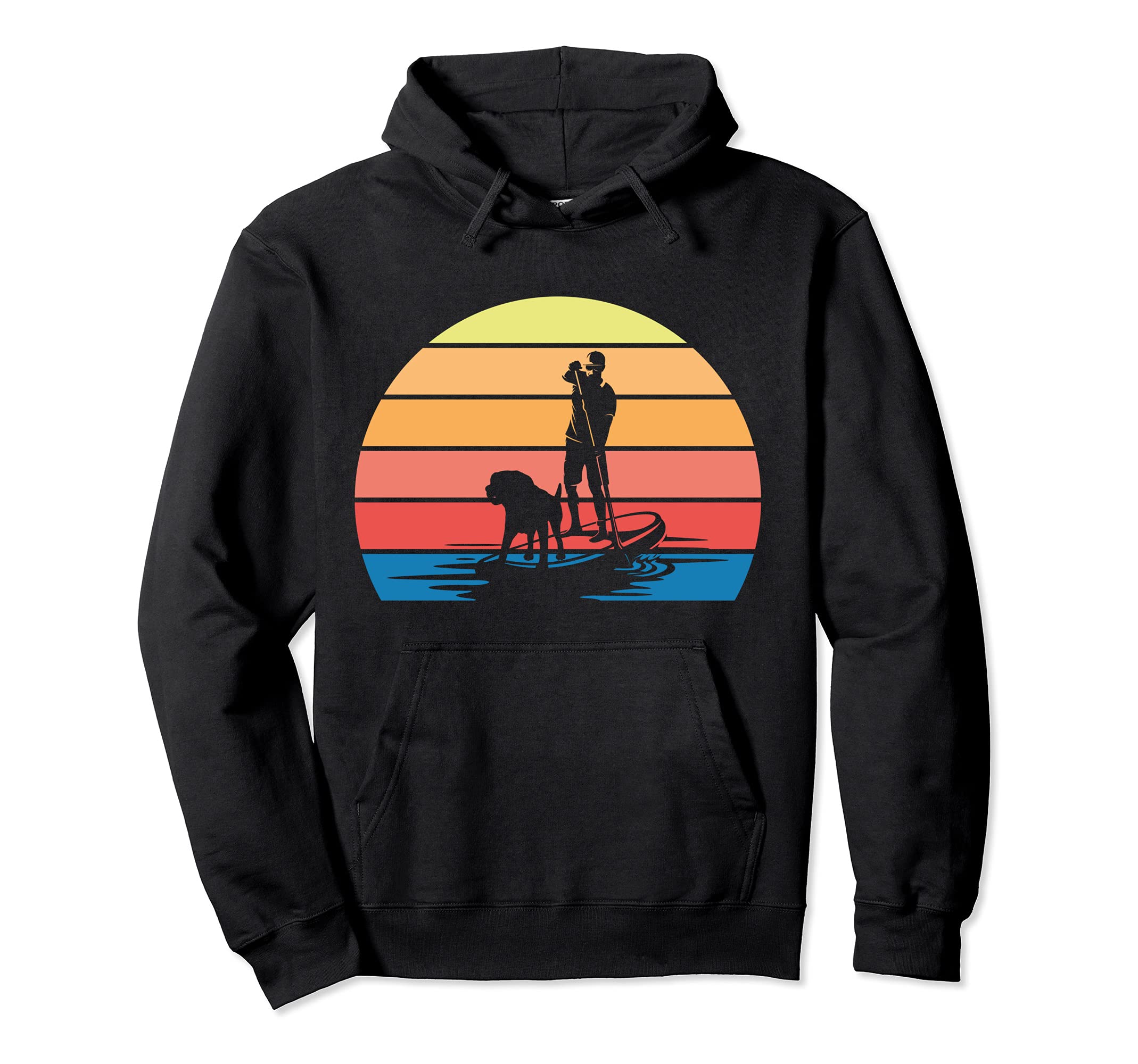 Sunset Stand Up Paddleboarder Dog Animal Paddling SUP Pullover Hoodie