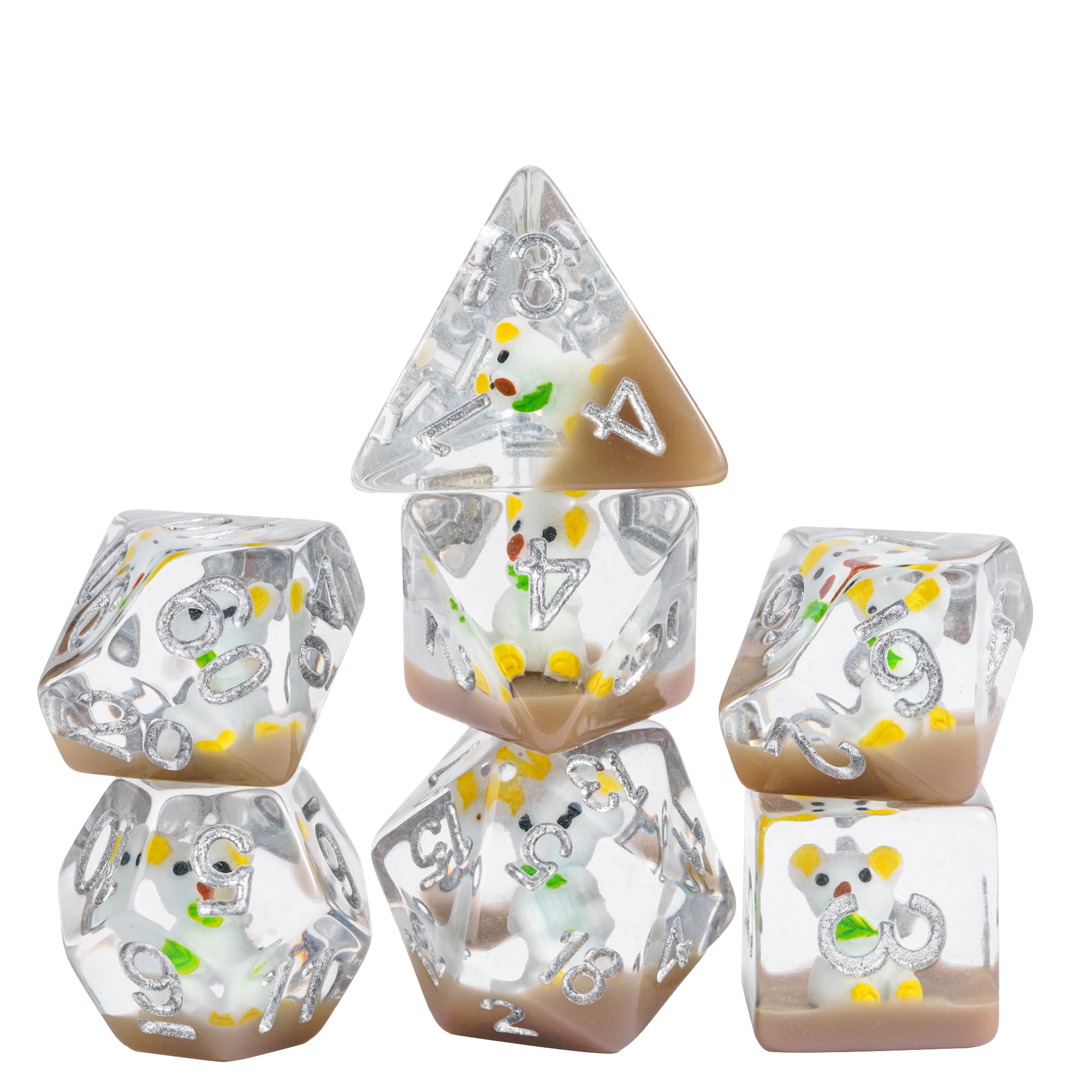cusdie 7-Die DND Dice, Polyhedral Dice Set Filled with Animal, for Role Playing Game Dungeons and Dragons D&D Dice（White Koala） — image 1