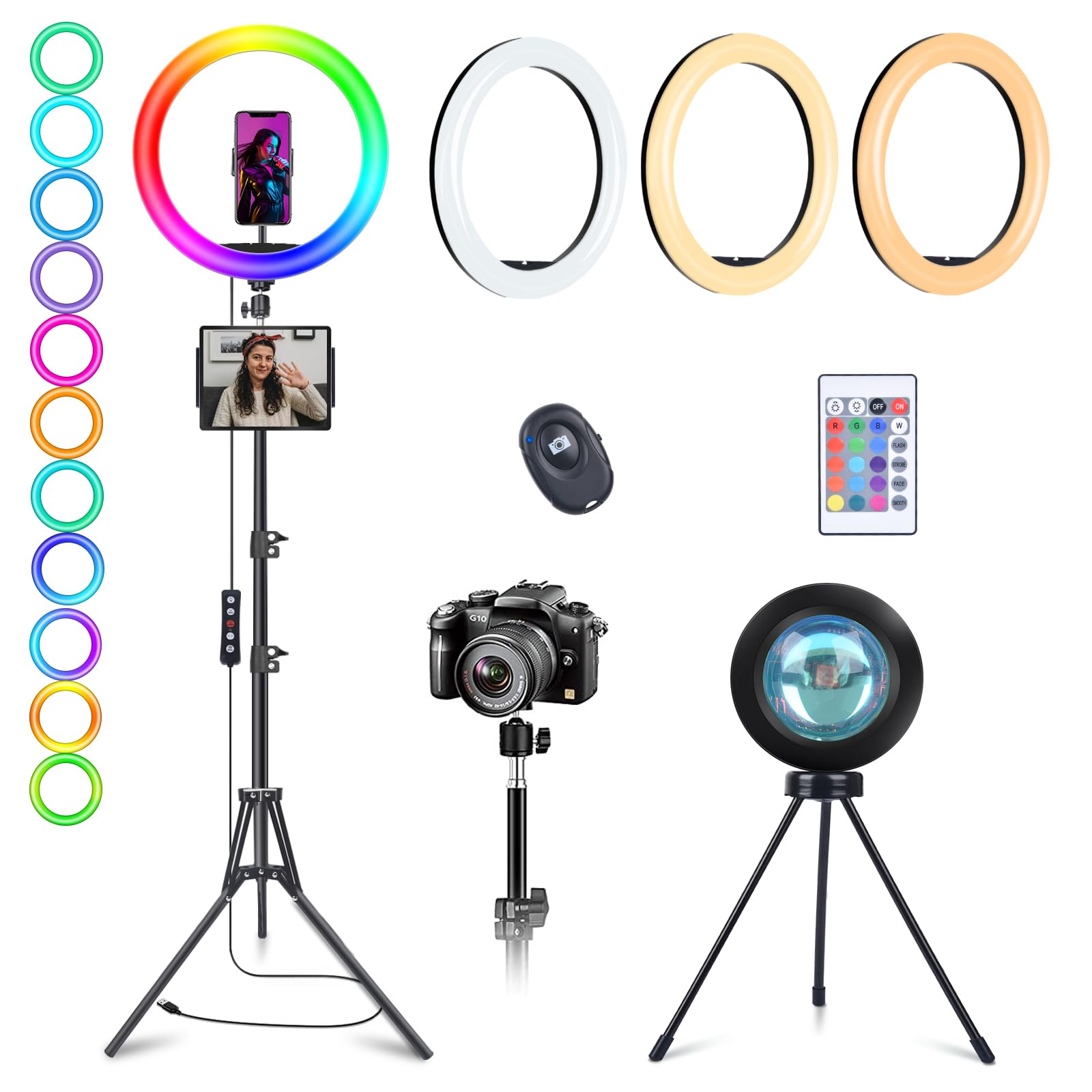 Photo 1 of 13" Selfie Ring Light with Stand 76" Tall & Phone Holders,Sunset Lamp, Tablet Holder,Desk Tripod& 51 Color Modes, Ring Light Tripod for iPhone,Video Recording,Live Streaming(TikTok/YouTube/Instagram)
