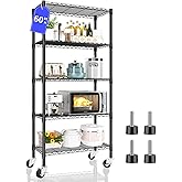 Homtell 5 Tier Shelving Unit Wire Rack, Heavy Duty Adjustable Shelf Rolling Storage Shelves with Wheels, 14" D x 30" W x 60" 