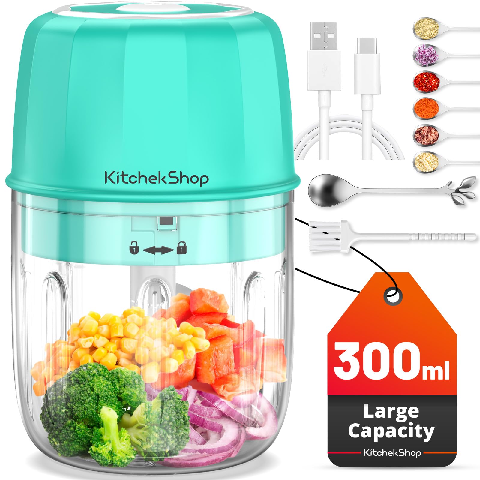 Photo 1 of Rechargeable Portable and Cordless Mini Food Processor 300ML with Stainless Steel Blade, Electric Garlic Chopper Vegetable Chopper Blender for Nuts Chili Onion Minced Meat and Spices BPA-Free(Green)