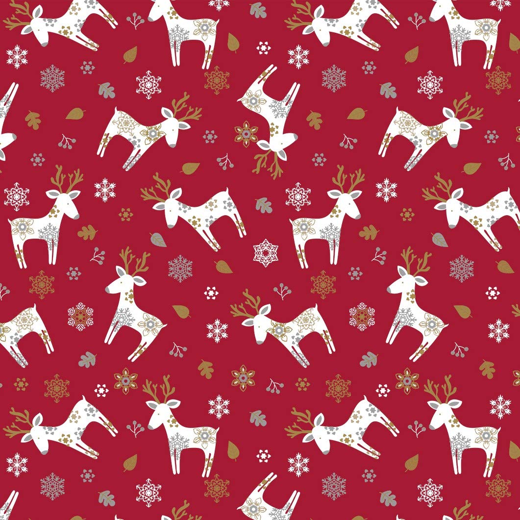 Karina Home Scandi Christmas Reindeer PVC Vinyl Wipe Clean Oilcloth Tablecloth (200 x 140cm, Red)