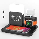 7 in 1 Charging Station for iPhone, Wireless Charging Station, Alarm Clock, Night Light, Wireless Charger for iPhone 17 16 15 14 13 12 Pro Max &amp; Apple Watch - Charging Stand Dock for AirPods(Black)