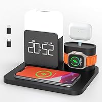 7 in 1 Charging Station for iPhone, Alarm Clock, Night Light, Wireless Charger for iPhone 16 15 14 13 12 11 X Pro Max & Apple