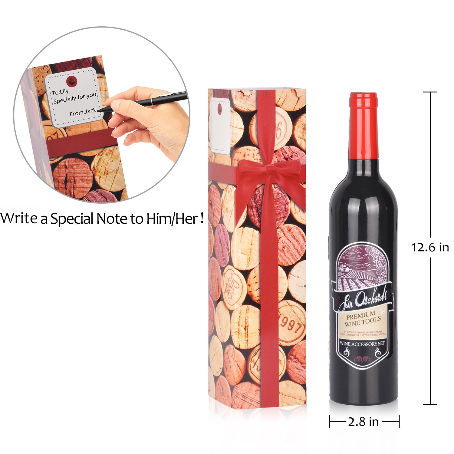 Wine Accessory Gift Set - Deluxe Wine Bottle Corkscrew Opener, Stopper, Aerator Pourer, Foil Cutter, Glass Paint Marker w/Reusable Drink Stickers in Gift Box, Wine Gifts for Wine Lover