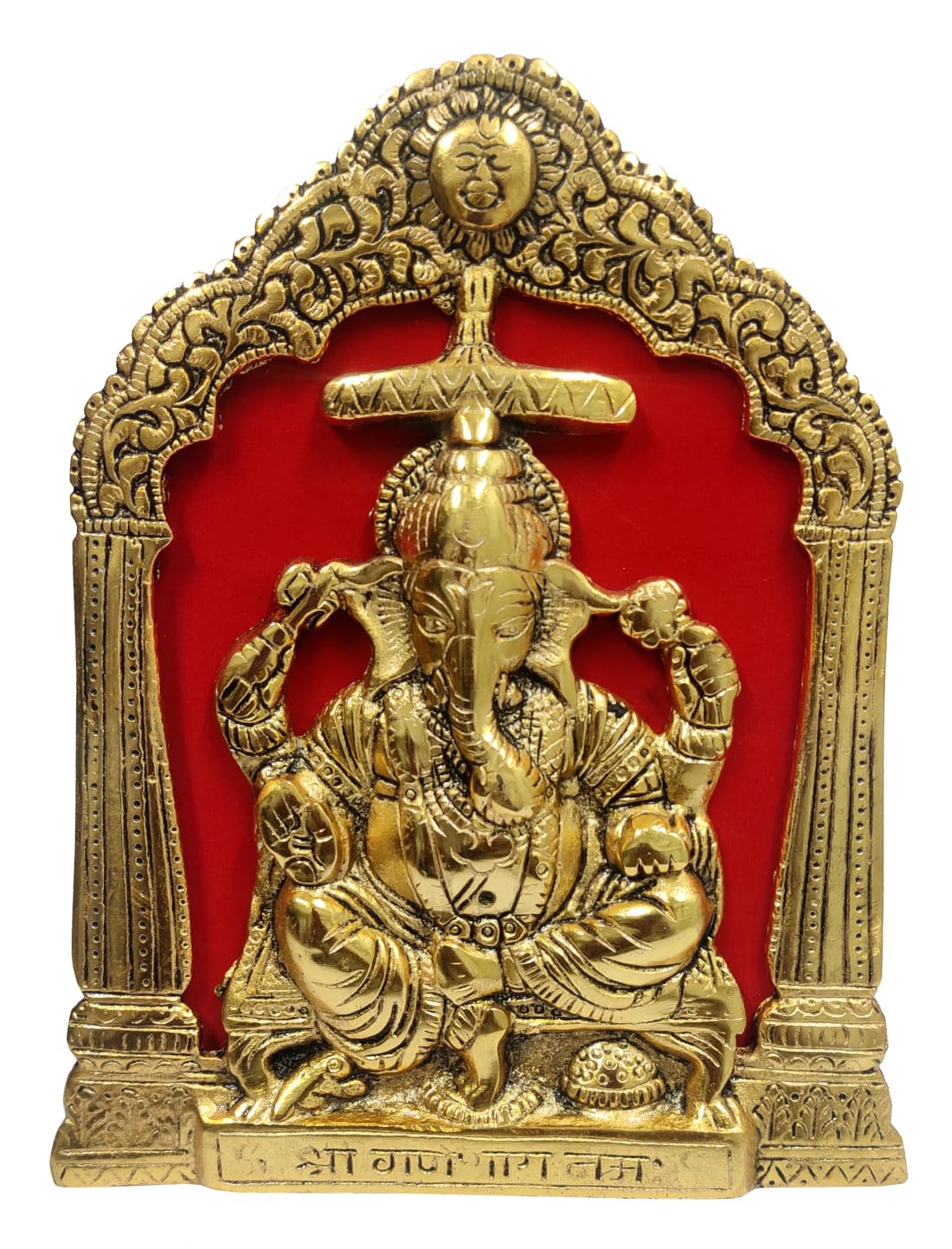 Purpledip Metal Wall Door Hanging of Lord Ganesha, Ganapathi or Vinayaka on Throne: Grand Plaque for Home Temple (12189)