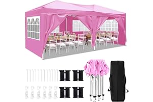 Rovibek 10x20 Canopy with Sidewalls Pop Up Tent Outdoor Party Tent for Parties Outdoor Backyard, Water Proof, with 4 Sand Bags, Pink