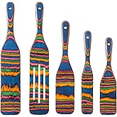 Pakkawood Spurtle Set, Gudamaye 5 Pcs Pakkawood Kitchen Utensils, Wooden Spoons for Cooking, Wooden Utensils for Cooking, Spurtles Kitchen Tools As Seen On Tv, Camping Cookware, Halloween Decorations