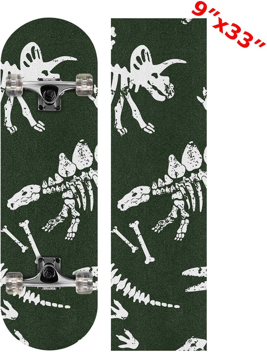 henfar 9" x 33" Skateboard Grip Tape Sheet Free Skateboard Griptape Dinosaur Skeleton