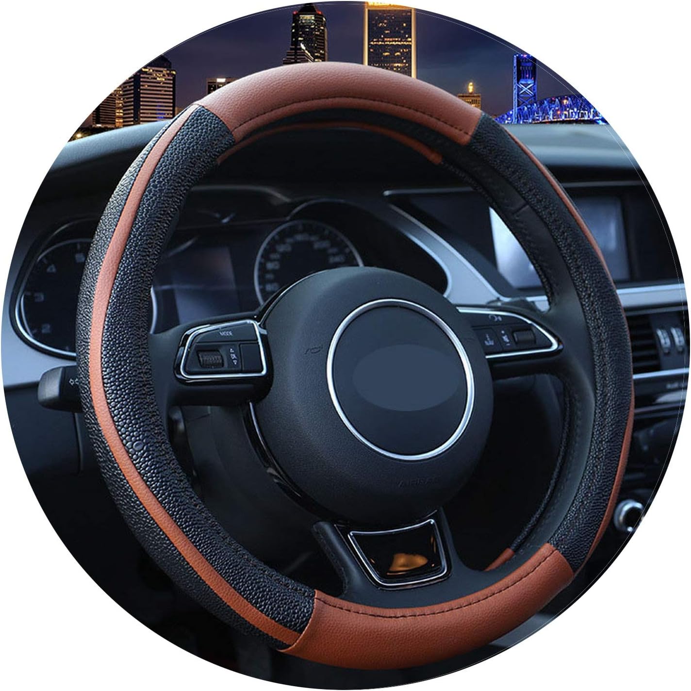 Ablaze Jin Two-Tone Car Steering Wheel Cover Sport Leather Steering Covers Four Season Auto Supplier Car Accessories Steering Wheel Cases