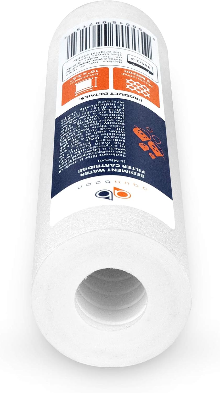 Aquaboon 6-Pack of 5 Micron 10" Sediment Water Filter Replacement Cartridge for Any Standard RO Unit | Whole House Sediment Filtration | Compatible with DuPont WFPFC5002, Pentek DGD series, RFC: Kitchen & Dining