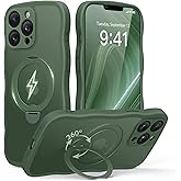 GolbinBox for iPhone 13 Pro Max Case for Women,[Compatible with Magsafe][360° Spin Magnetic Stand][Cute Wave Edge][Military-Grade Protection] Translucent Matte Phone Case for iPhone 13 ProMax, Green