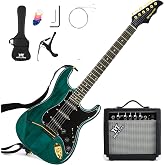 MUSTAR Electric Guitar Kit with 25W Amplifier, 39 Inch Full Size Solid Wood Electric Guitar Beginner Kits, Gig Bag, Digital Tuner, Capo, Strap, Cable, Picks, Birthday Holiday Gifts (Green, MEG-100)