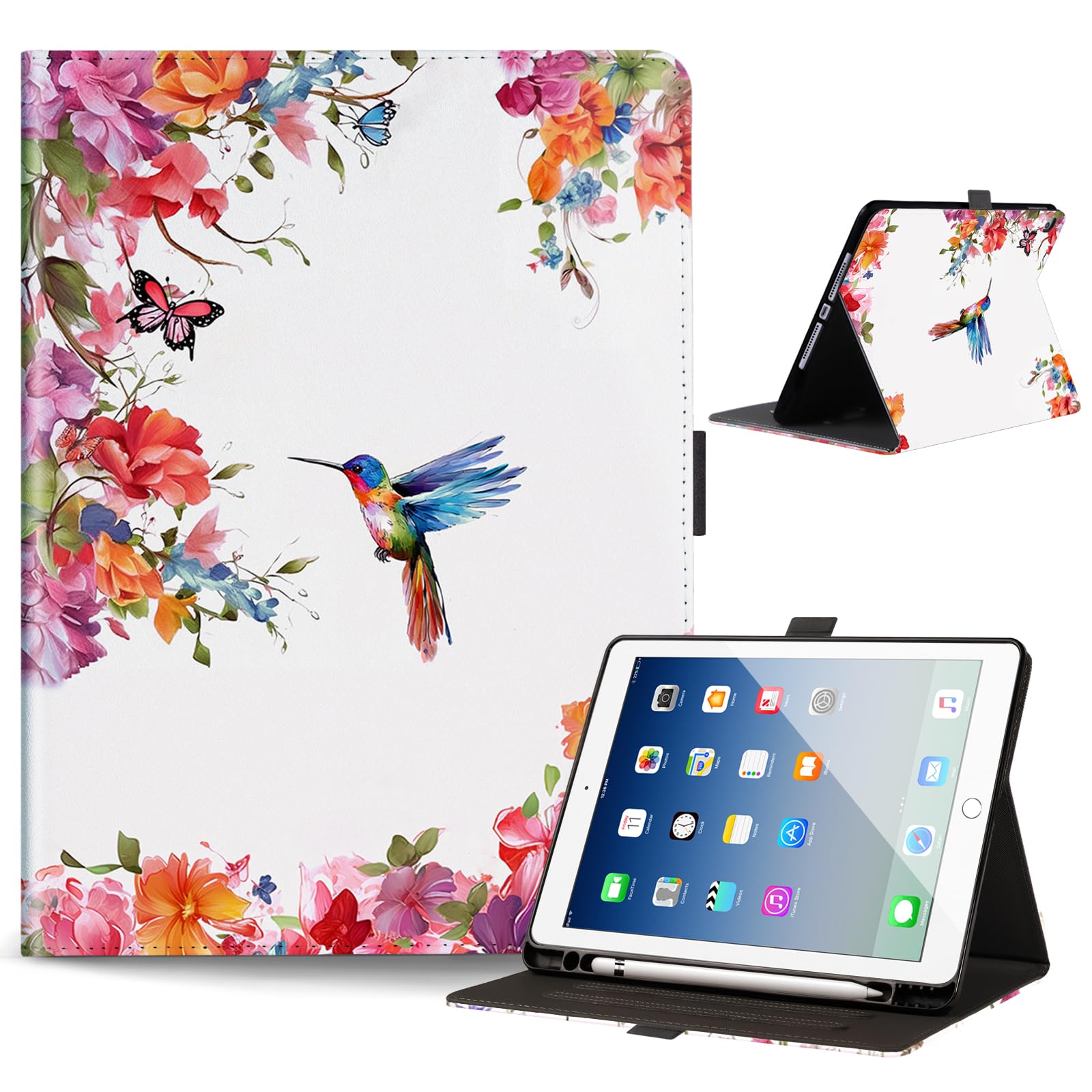 Photo 1 of Anpredo Case for iPad 9/8/7 Gen 10.2 Inch with Pencil Holder, Auto Wake/Sleep, Magnetic Clasp, Cover for Apple iPad 9th/8th/7th 2021/2020/2019, Hummingbird