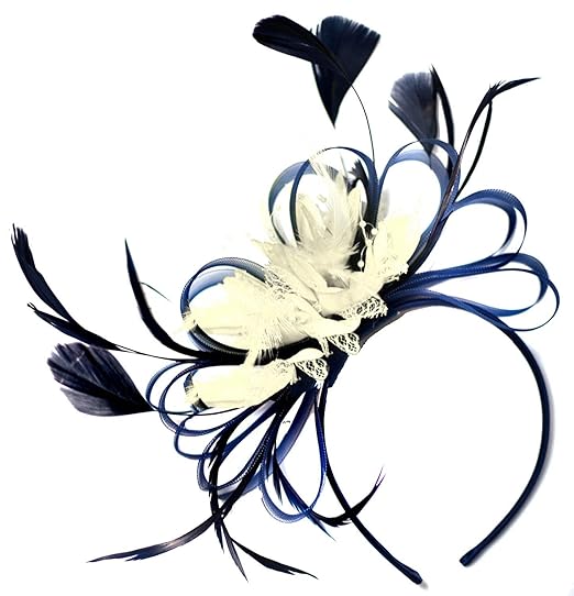 Navy Blue And Cream Feather Hair Fascinator Headband Wedding And