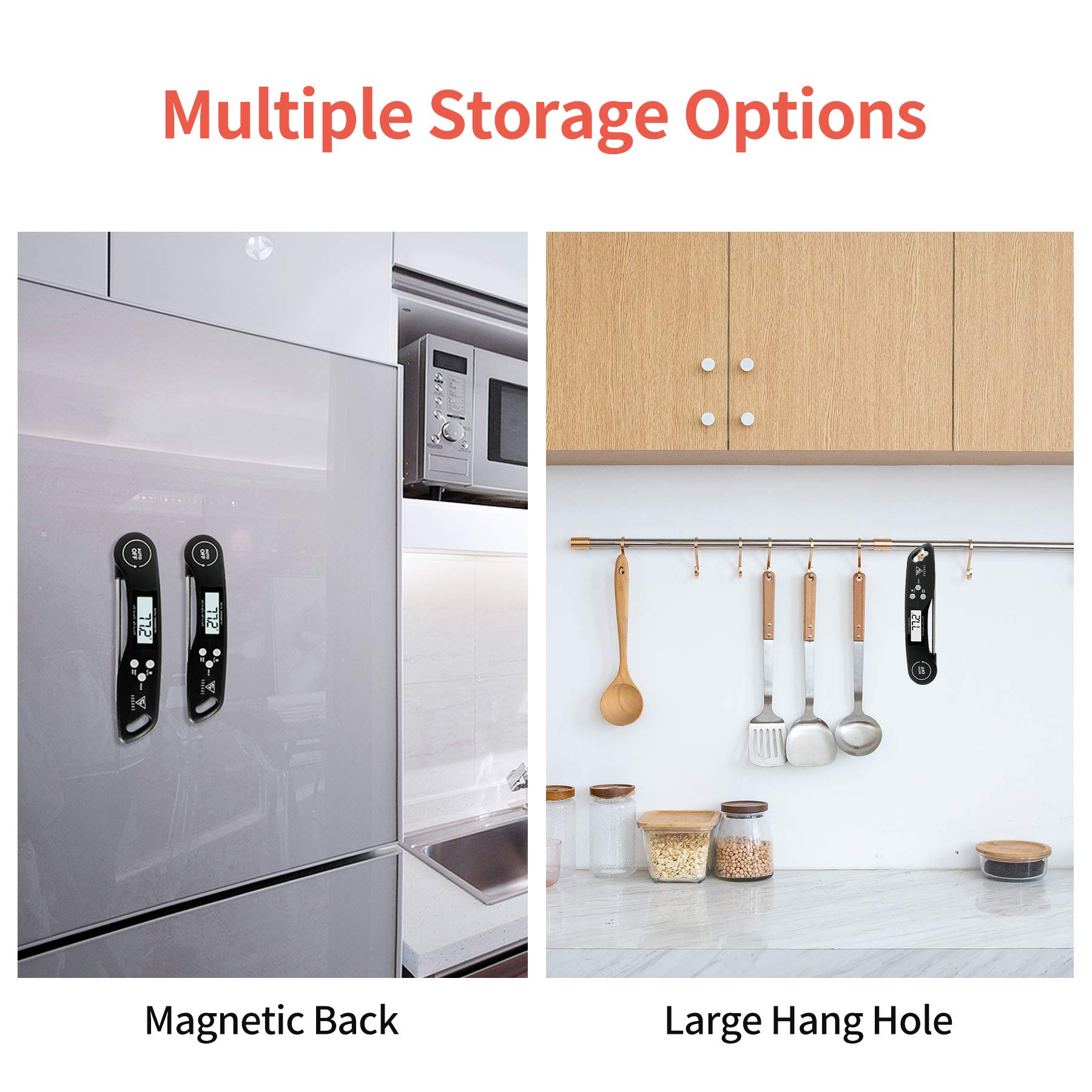 Meat Thermometer, DOQAUS Instant Read Thermometer Digital Ultra Fast Kitchen Cooking Food Candy Thermometer with Backlight, Magnet & Foldable Long Probe for Grilling BBQ Turkey Oil Smoker Thermometer