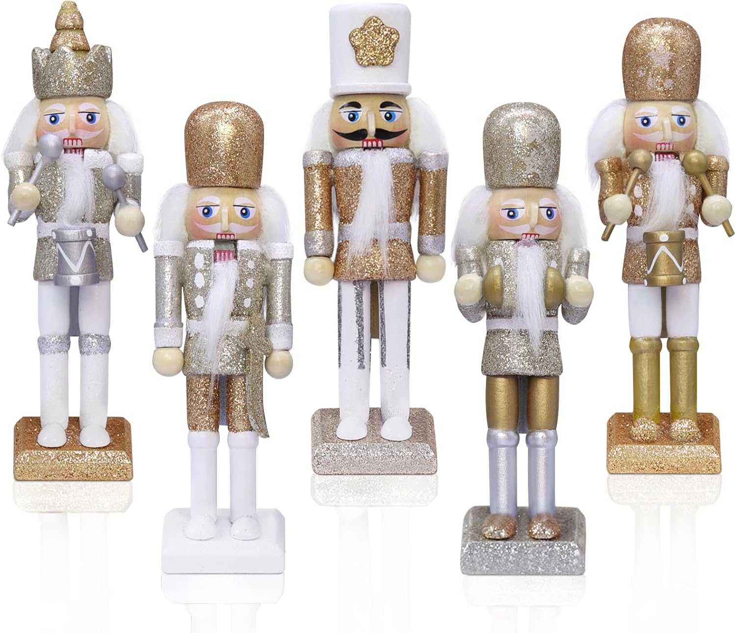 Nutcrackers - Jolik Christmas Nutcracker Ornament Set-Gold and Silver Glittered Christmas Soldier, Nutcrackers Xmas Tree Ornament Set(5.51'', Set of 5pcs)