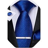 DiBanGu Mens Silk Necktie Solid Color Tie and Pocket Square Cufflink Tie Clip Set Woven Plain Ties for Men Wedding Party