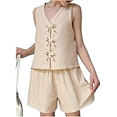 SweatyRocks Girl's 2 Piece Striped Outfits Sleeveless V Neck Tank Top with Elastic Waist Loose Shorts Sets