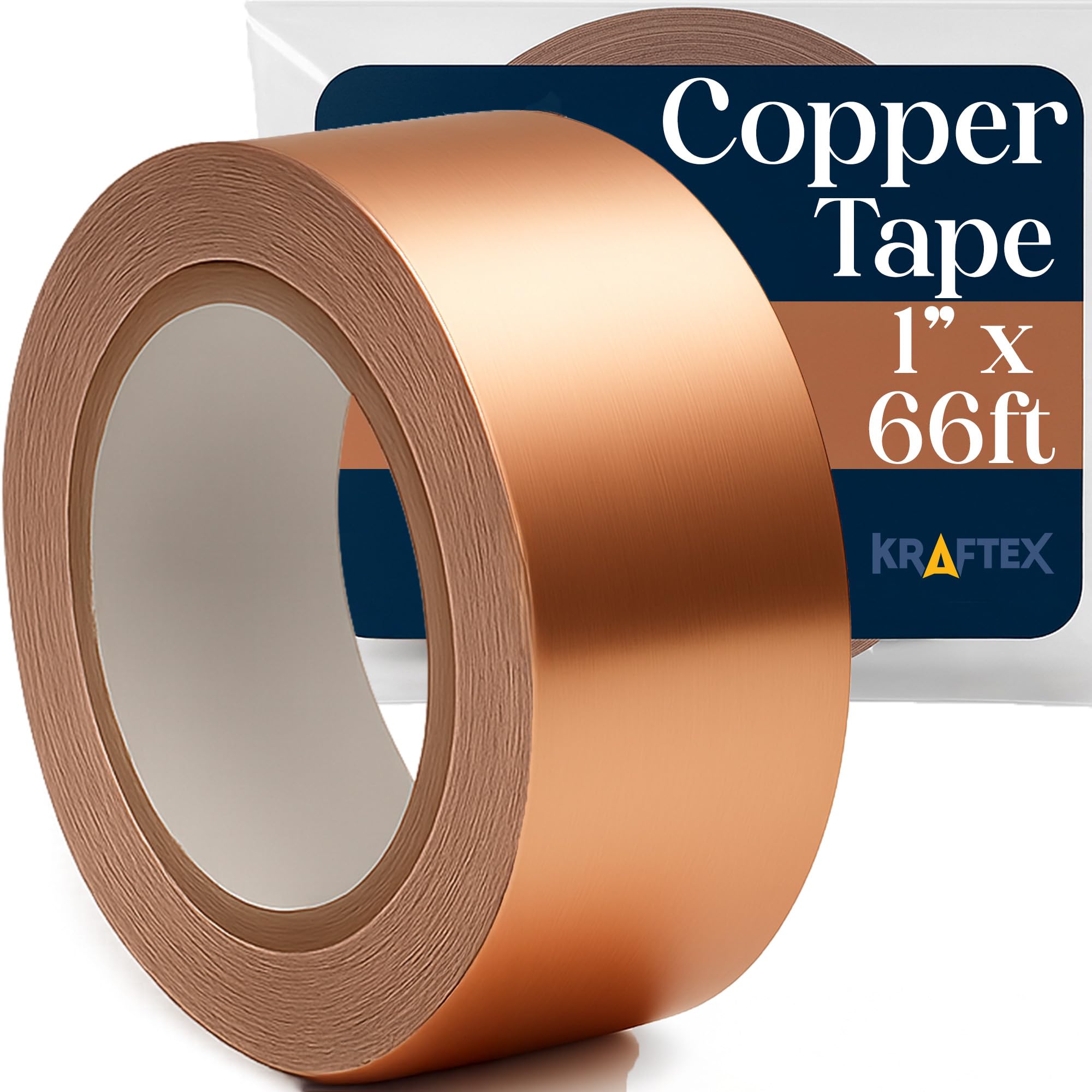Kraftex Copper Tape Conductive Adhesive [1inx66ft] Copper Foil Tape for Guitar & EMI Shielding Barrier Soldering Jewelry Circuits PCB Pad Repair Electronics & Stained Glass Metal Tape