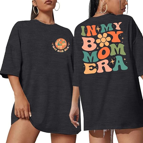 MUPAOLO Boy Mom T-Shirt – Cute Mama Graphic Tee For Women, Casual Short Sleeve Top (Deep Blue) - View #5