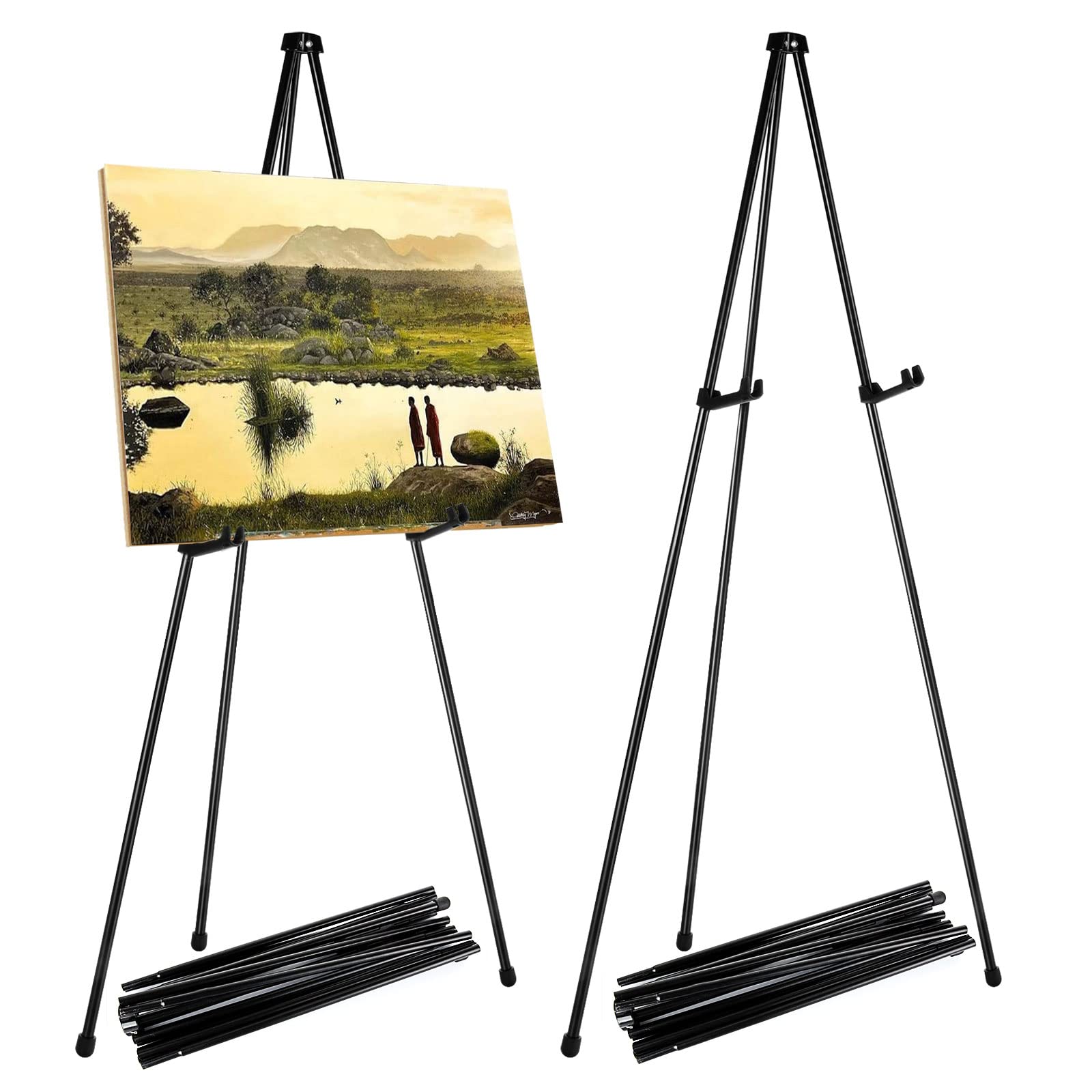 SENENQU 2 Pack Metal Display Easel Stand, 168cm / 66” Folding Art Easel for Display, Adjustable Tripod Painting Poster Easel for Wedding Signs Arts Presentations Pictures Display