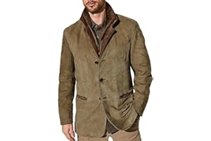 YSERB Mens Faux Suede Blazer Leather Suit Jacket Distressed Notch Lapel Buttons Sport Coat Zip Vintage Work Wear with Pockets