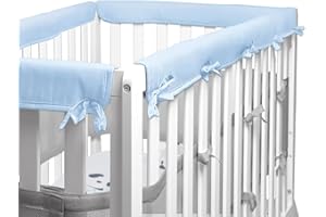 IQYIQY 4-Pcs Blue/White Crib Rail Guard Cover for Teething, Protect Baby Teeth and Rails, Rail Edge Protector Strip, Soft Anti-Collision Cover in Cotton Fabrics, Cover 52" x 28" 4-Sides Full-Size Crib