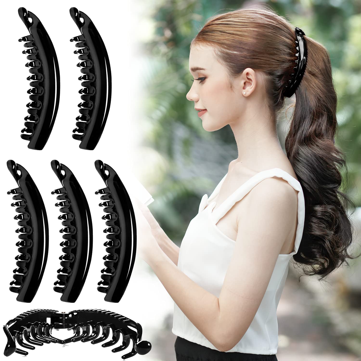 RC ROCHE 6 Pcs Large Banana Hair Clips Claws for Women Thick Curly Ponytail Holder Maker Big Comb No Crease Strong Hold Styling Clasp, Large Black