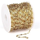 33FT 18K Gold PVD Plated Chains Roll 2mm Stainless Steel Sparkly Lip Link Chains Spool Bulk for DIY Jewelry Making Crafts