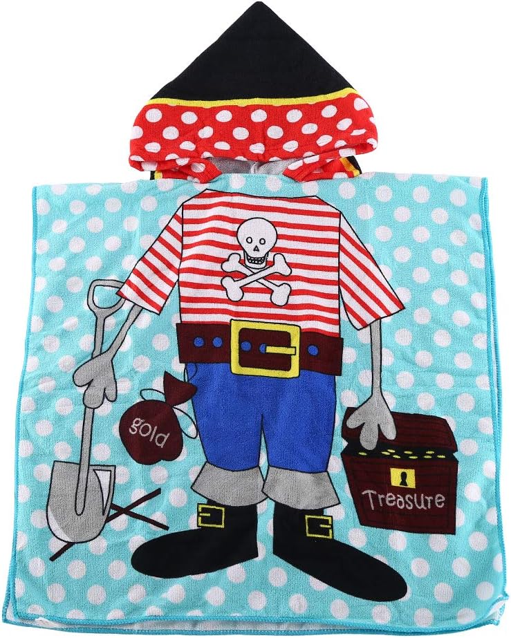 Kids Hooded Beach Bath Towel for Age 2-7 Years - Swim Pool Coverup Poncho Cape Multi-use for Bath/Shower/Pool/Swim 24" x 48"(Pirate)