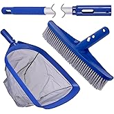 POOLAZA Pool Skimmer Net & Pool Brush Head with 50'' Aluminum Pool Pole