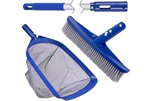 POOLAZA Pool Skimmer Net & Pool Brush Head with 50'' Aluminum Pool Pole
