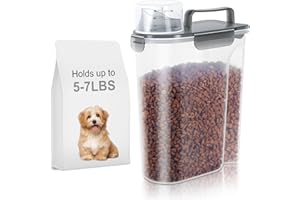 LEAWALK 5-7Lbs Cat Dog Pet Food Storage Container with Large Nozzle Design/4 Safety Buckles/Double-Layer Sealing Strips/Handle/Measuring Cup is Easy to Clean and Does BPA-free (Clear Black)