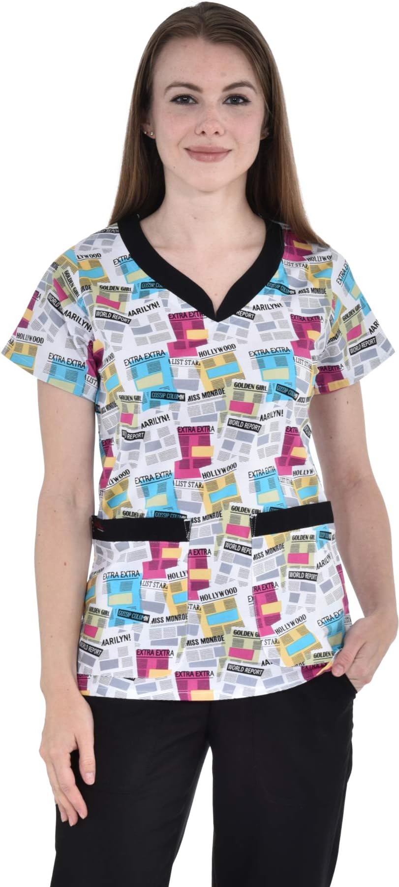 Marilyn Monroe Nurses Printed Stretch Pipping V-Neck Top