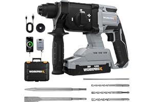 WORKPROX 20V Cordless Rotary Hammer Drill, 7/8" SDS-Plus, 2.0J Hammer Drill for Concrete with 4 Functions, Brushless Motor, 4.0Ah Battery & LED Light, Lightweight SDS Hammer Drill for Home Use