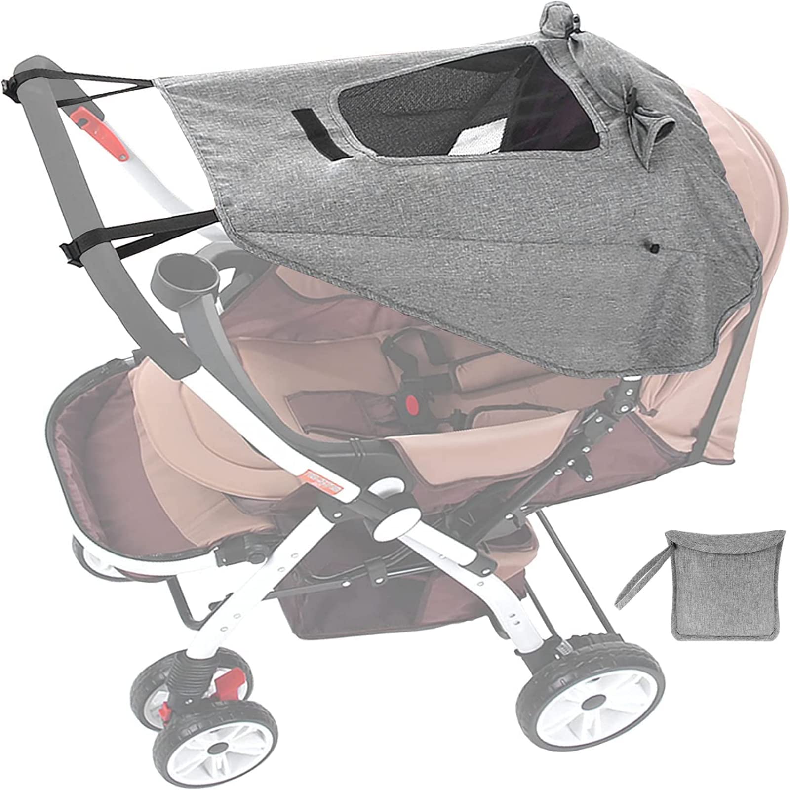 CaiTang Stroller Sunshade, Stroller Canopy, Adjustable Stroller Cover, UV 50+ Protection, Adjustable Universal Sun Canopy with Sliding Roof, Grey